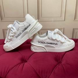 D&G White Calfskin Low-Top Sneakers