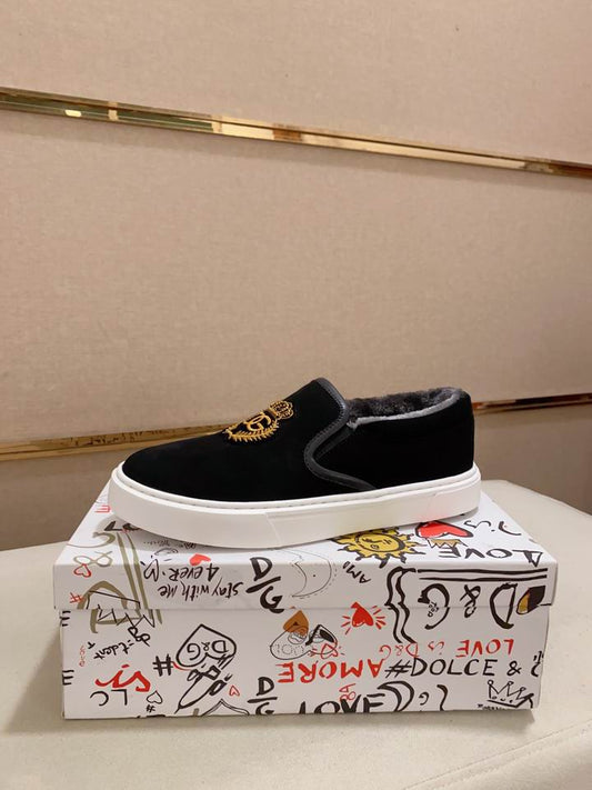 D & G Black Suede Slip-On Sneakers