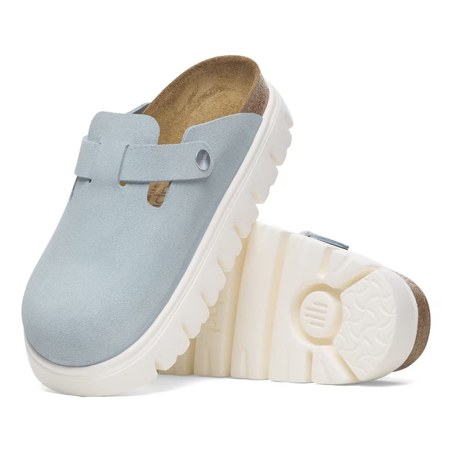 Birkenstock Boston Chunky Suede Azzurro Tenue
