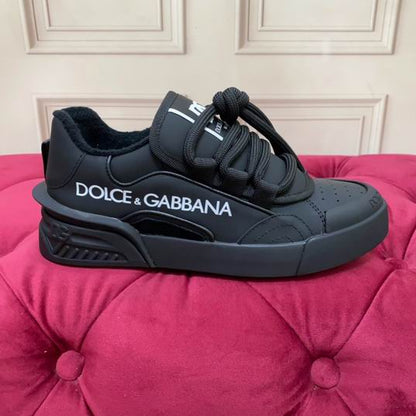 D&G Black Calfskin Low-Top Sneakers