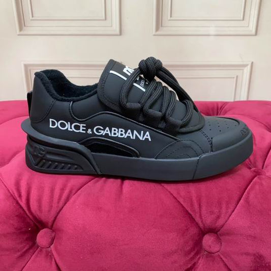 D&G Black Calfskin Low-Top Sneakers