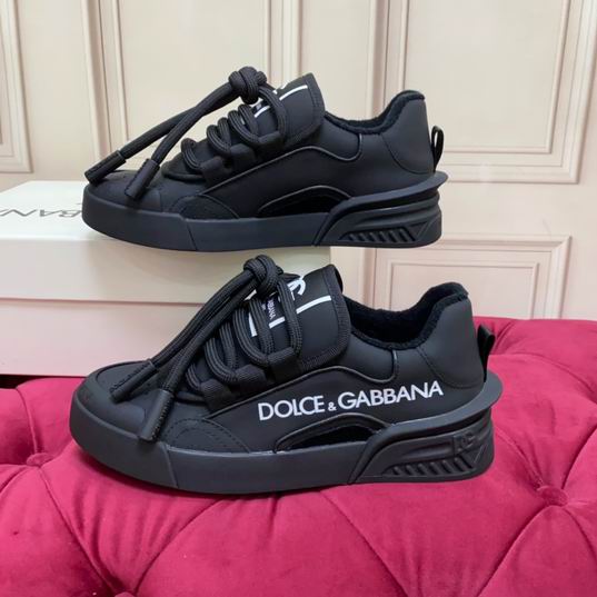 D&G Black Calfskin Low-Top Sneakers