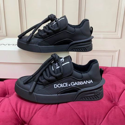 D&G Black Calfskin Low-Top Sneakers