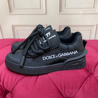 D&G Black Calfskin Low-Top Sneakers