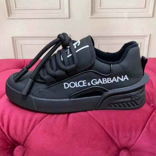 D&G Black Calfskin Low-Top Sneakers