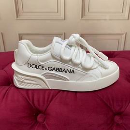 D&G White Calfskin Low-Top Sneakers