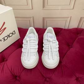 D&G White Calfskin Low-Top Sneakers