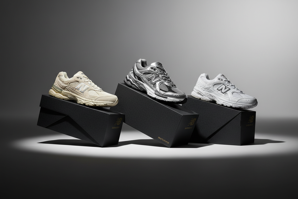 CREAT BEST PICTURE FOR NEW BLANCE SHOES mODEL 9060 AND 1000 530 AD ALL THIS MODEL IN PICTURE BEST AND LUXURY STYALE SHOES PUTT ON BOX  BACKGROND BLACKKWHITE GRAY