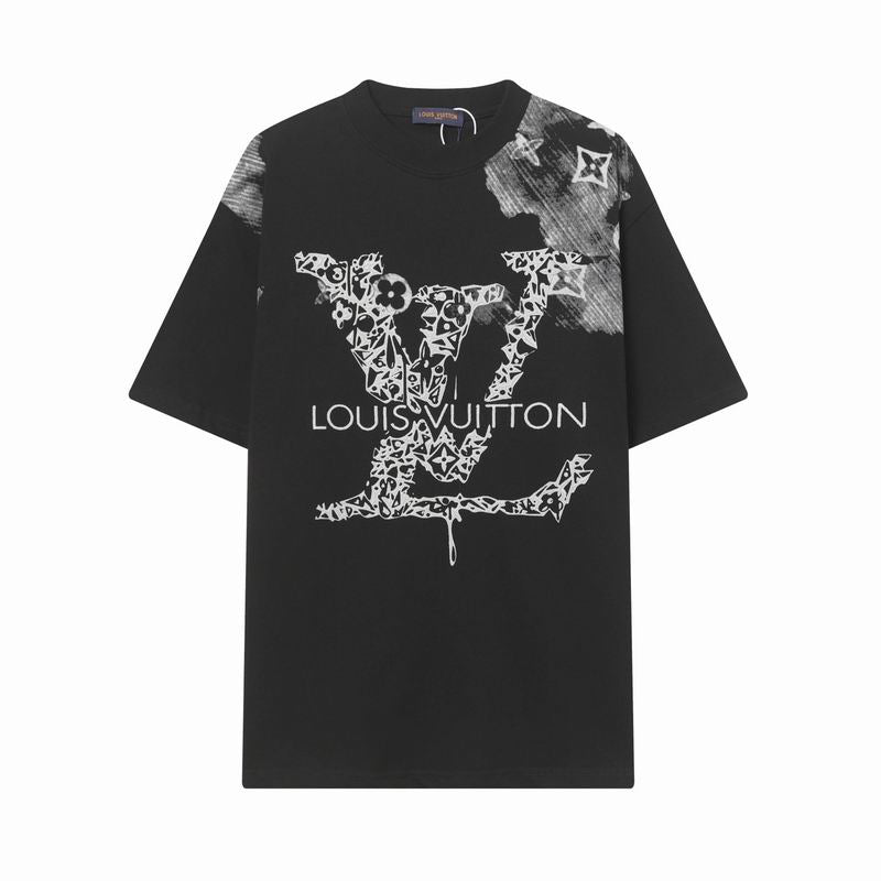 Lv T-shirt Bianca Oversize con Maxi Logo Ispirazione Luxury