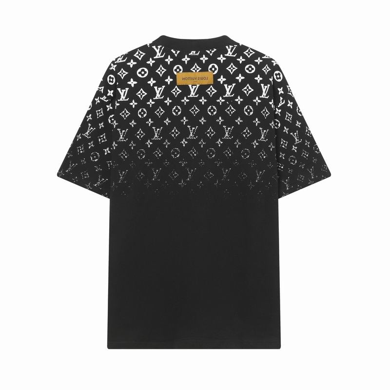 LV T-shirt Nera con Motivo Monogram Sfumato