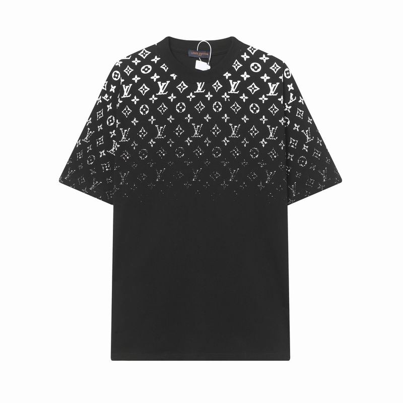 LV T-shirt Nera con Motivo Monogram Sfumato